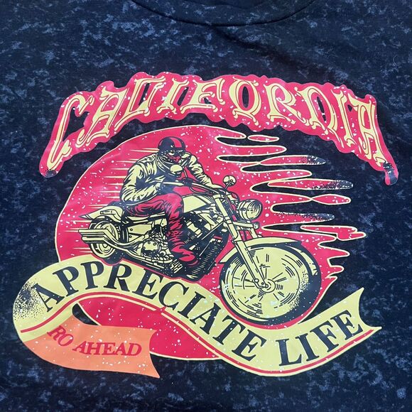 Tops - California Biker Graphic Crop Muscle Tank - Acid Wash Gray - Size Medium